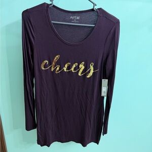Apt. 9 Women's Long Sleeve Top in Deep Purple with Gold Script